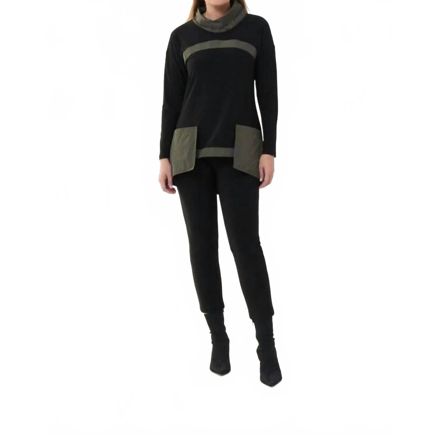 New Joseph Ribkoff Candace Contrast Cowl Neck Pocket Tunic In Black